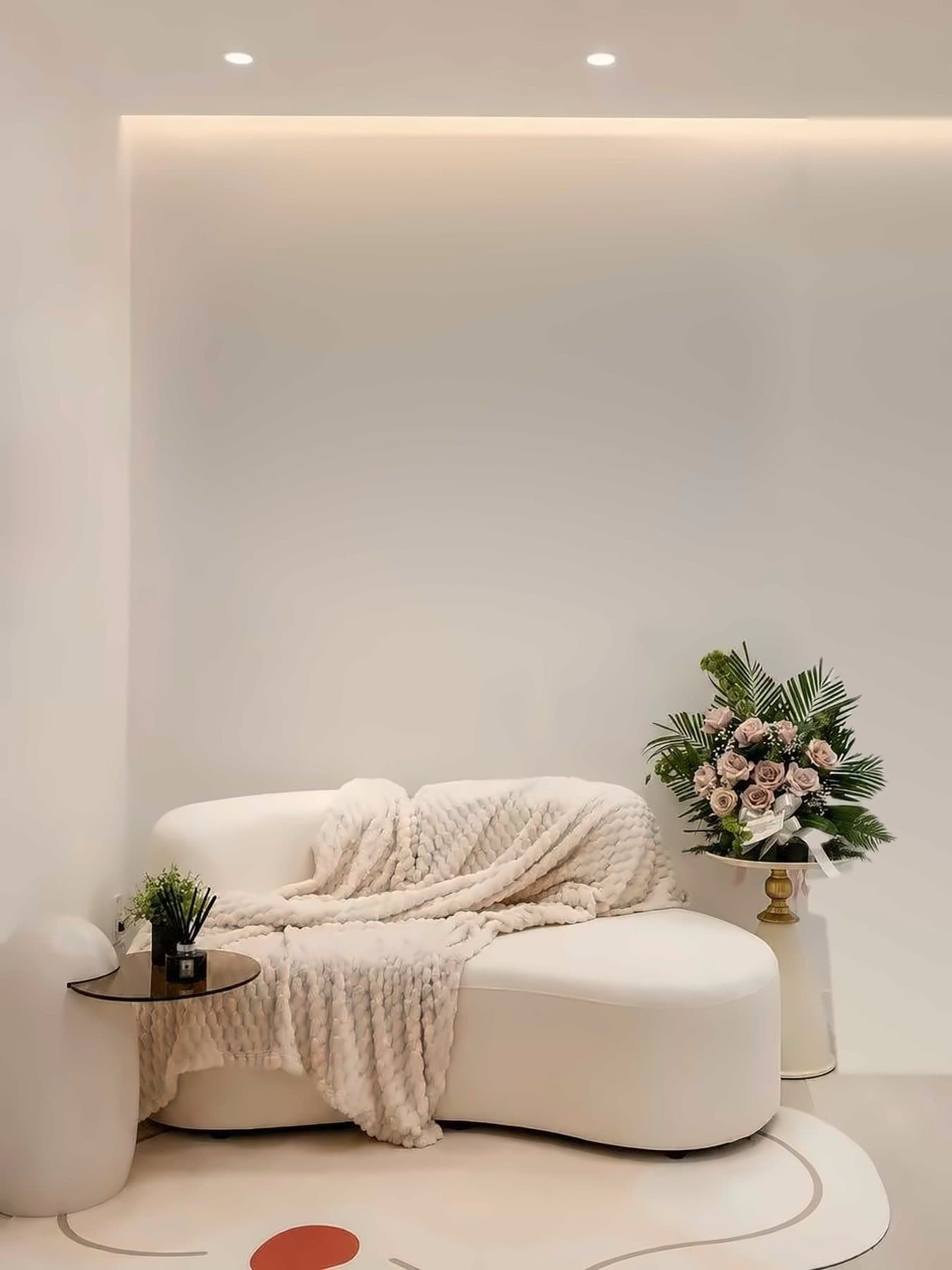 The bright client lounge inside Glowme Med Spa